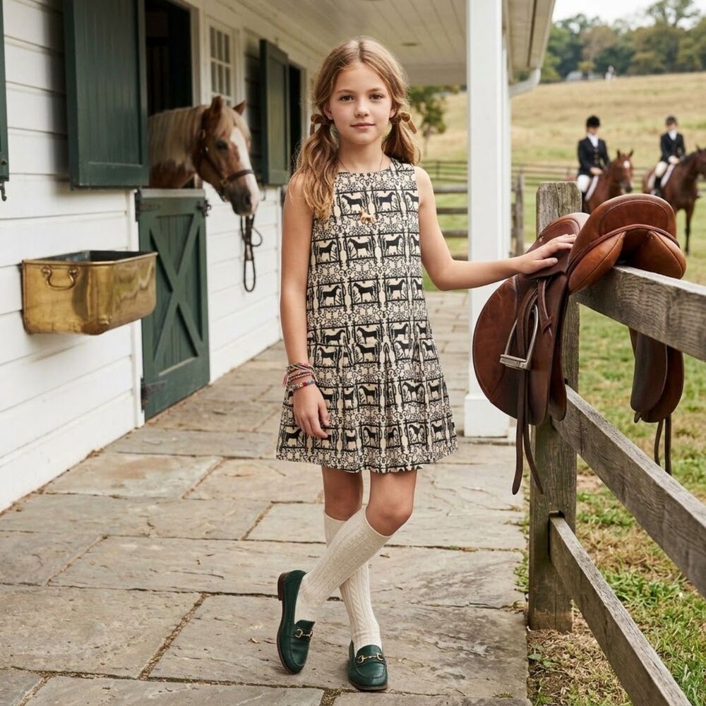 Crewcuts Black White Horse Mini Dress Girls Size 10